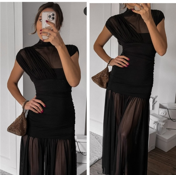 Zara Draped Midi Dress Black - Picture 4 of 16